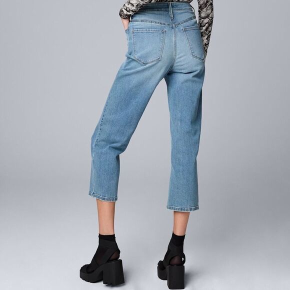 Simply Vera Vera Wang High-Waisted Straight Crop Jeans Mid Wash Denim Size 16 - Picture 2 of 10